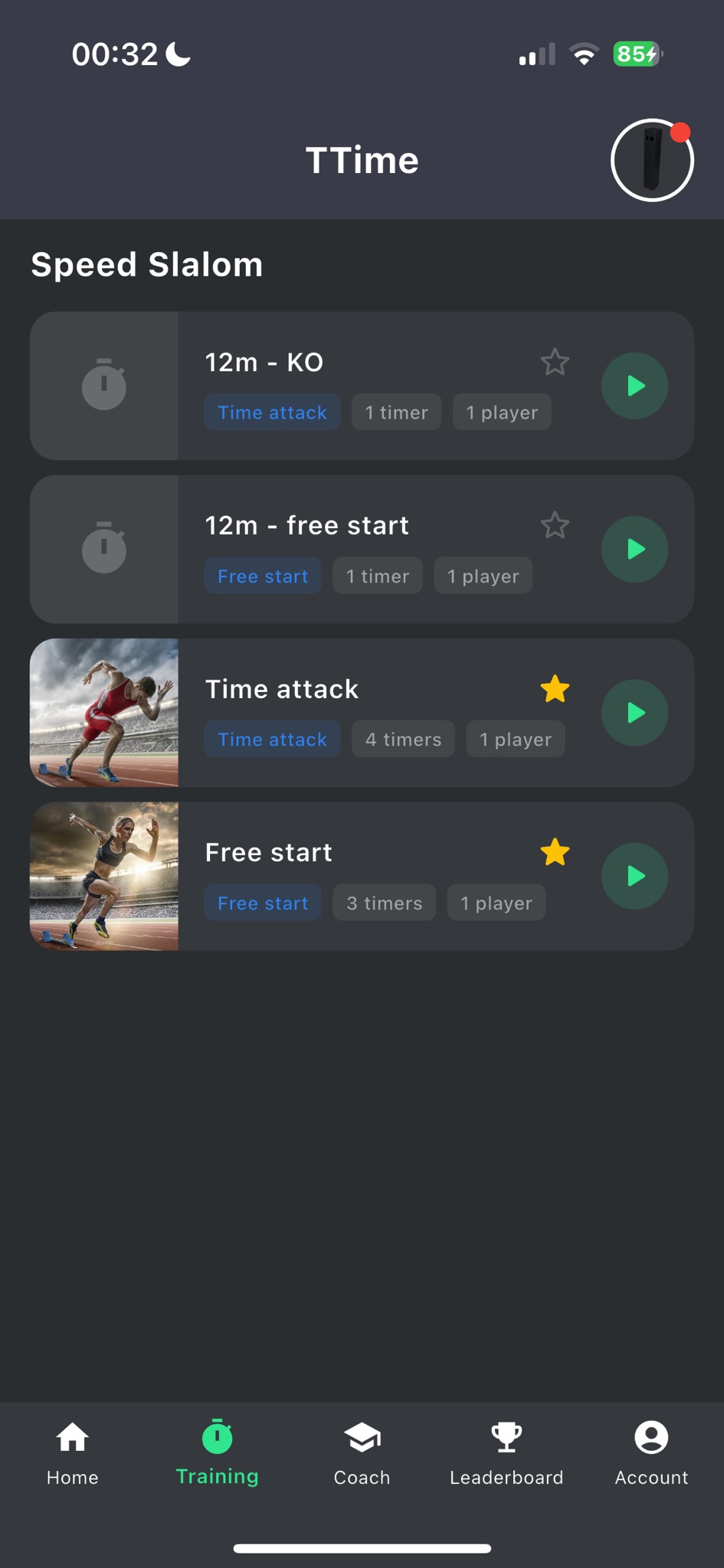 TTime app, speed slalom training