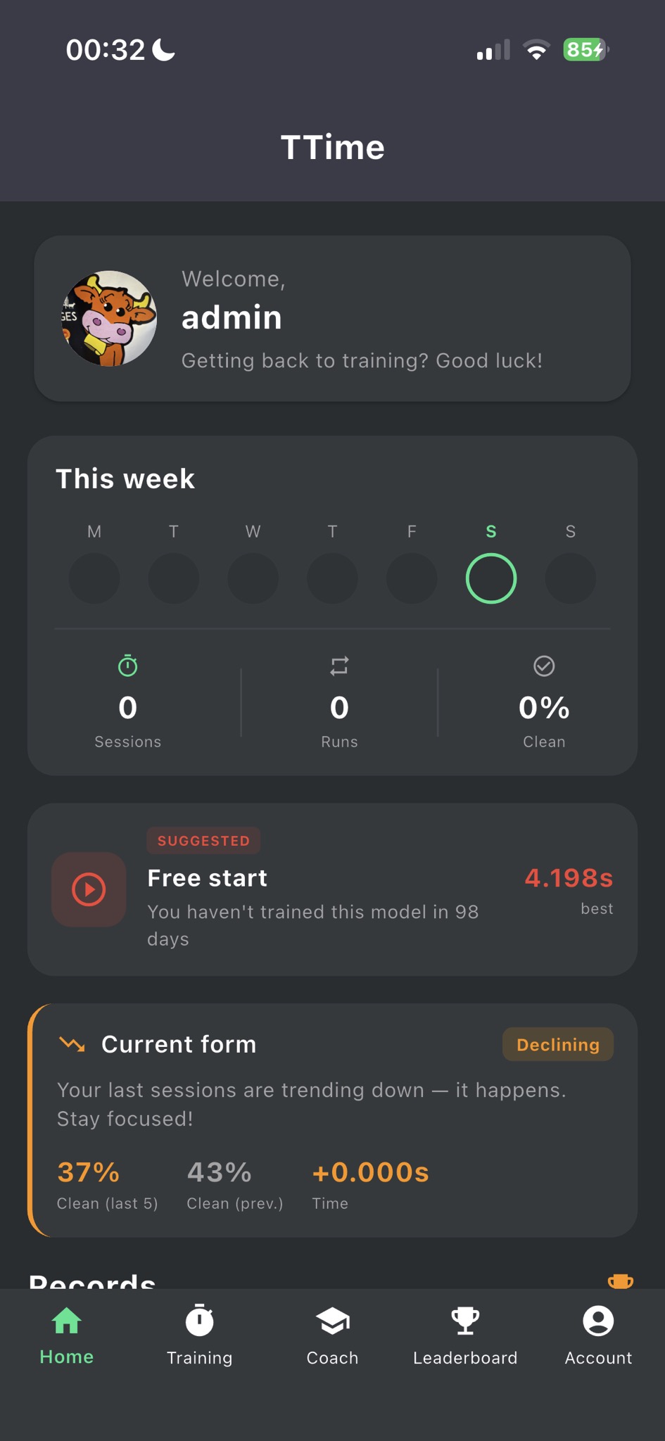 TTime app, dashboard